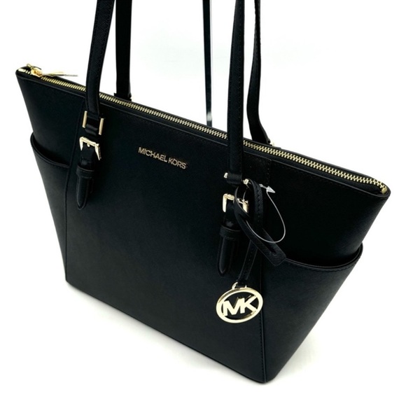 Michael Kors Large Charlotte TZ Tote Bag & Large Trifold Wallet Black/Gold - Picture 6 of 14